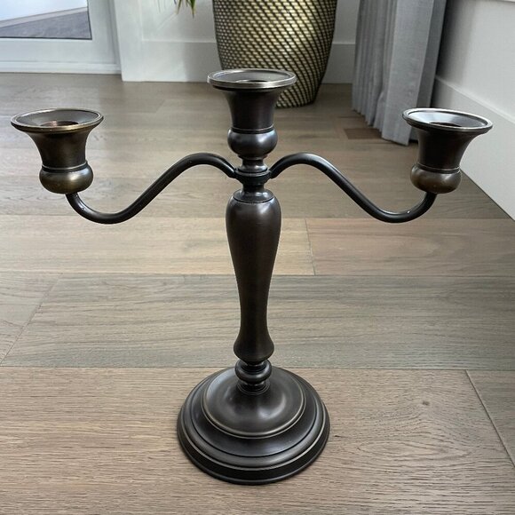 Restoration Hardware Bronze Metal Lightly Distressed 3 Candle Candlelabra Sz OS - Picture 1 of 9